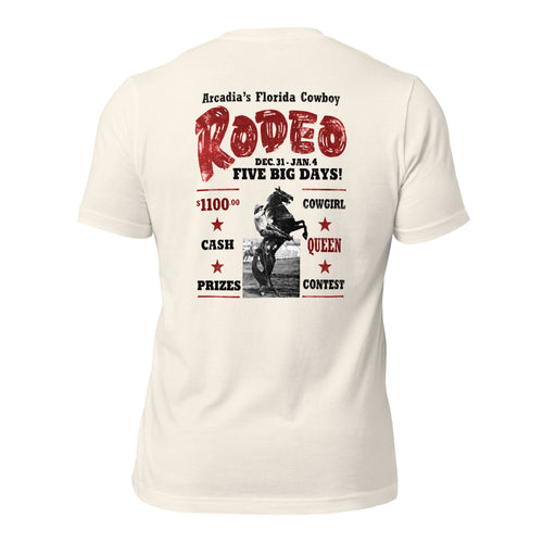 Arcadia Rodeo vintage white tee — back graphic print detail — Pistolero Clásico