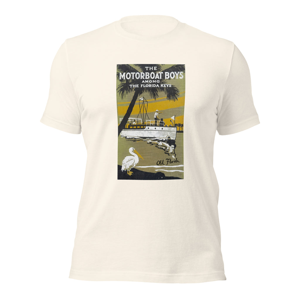 Motorboat Boys vintage white tee — front graphic print — Pistolero Clásico