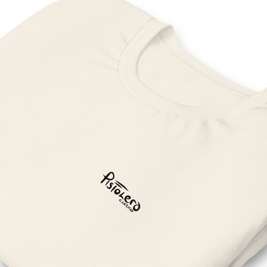 Arcadia Rodeo vintage white tee — front Pistolero Clásico logo — Pistolero Clásico