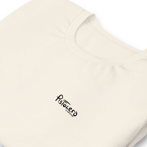 Arcadia Rodeo vintage white tee — front Pistolero Clásico logo — Pistolero Clásico