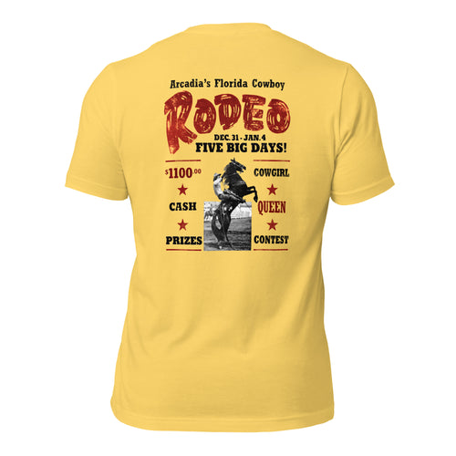 Arcadia Rodeo heather yellow gold tee — back graphic print — Pistolero Clásico